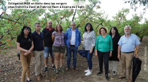 Délégation MSA en visite dans les vergers chez Domitille Zazzi et Fabrice Haon à Espira de l’Agly.